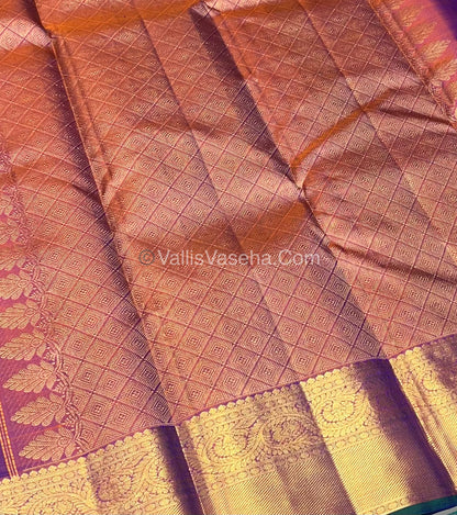 Pure Kanchipuram Silk Saree - Blue & Peachish Gold Shade - VVPS014