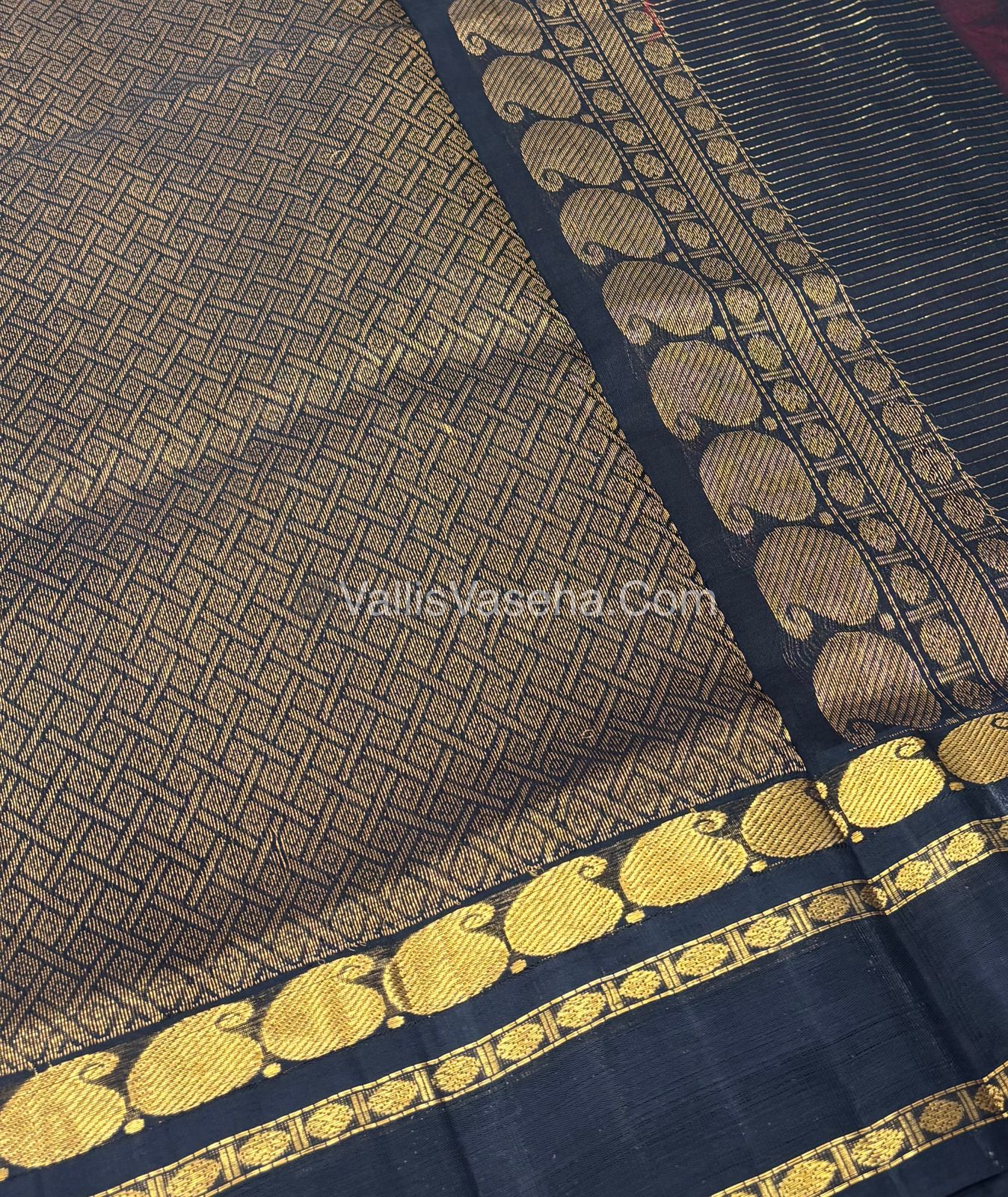 Pure Korvai Silk Cotton - Red  with Black - Checks Pattern - VVKSC008
