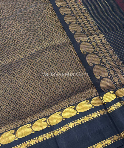 Pure Korvai Silk Cotton - Red  with Black - Checks Pattern - VVKSC008