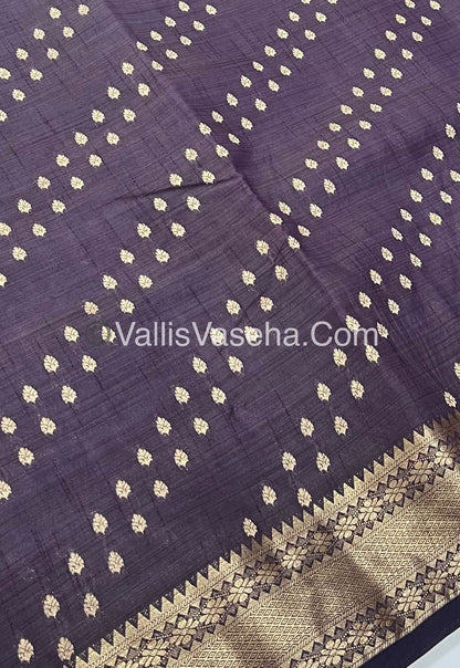 Semi Tussar Silk - Grand Pallu  - Dark Purple Shade - VVSTS017