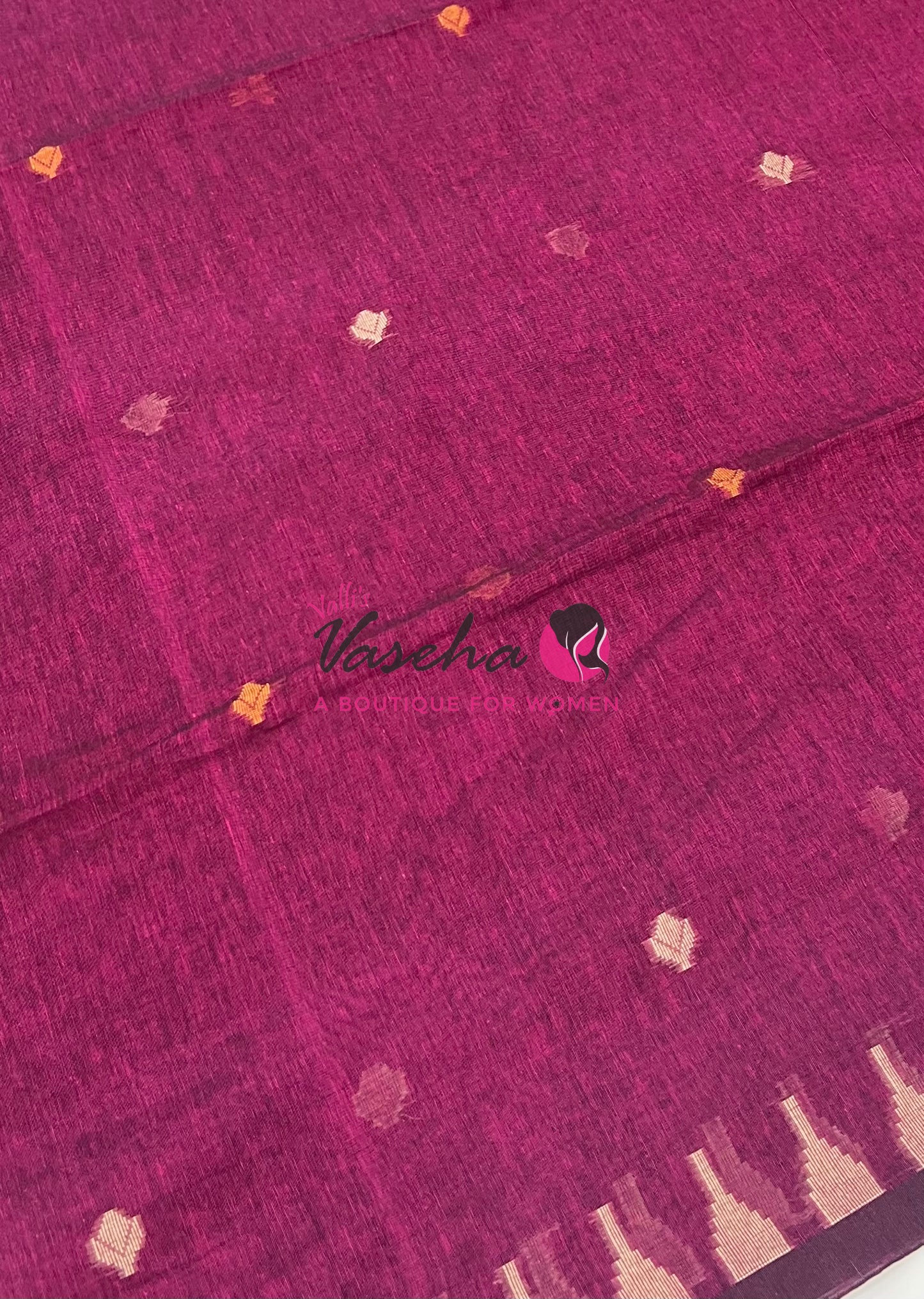 Bengal Kaddhi Cotton Saree | VVBKC001 |Dark Purplish Pink