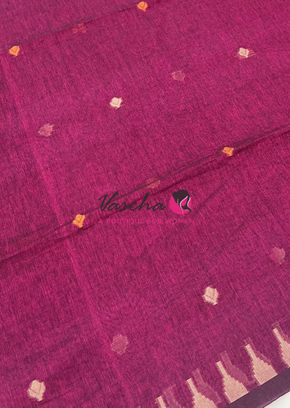 Bengal Kaddhi Cotton Saree | VVBKC001 |Dark Purplish Pink