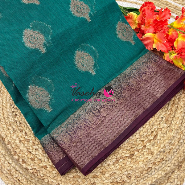 Bamboo Silk Saree - Ramar Green With Wine  - VVBSS019
