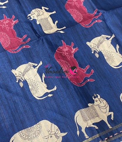 Semi Matka Tussar Saree - Pichwai Design - VVSMT003