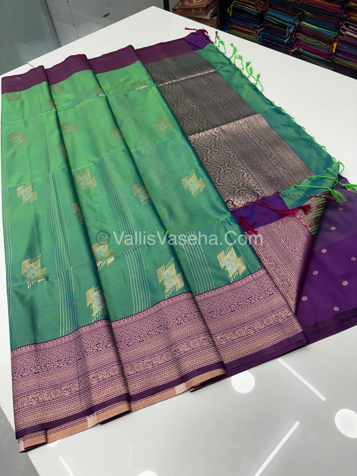 Semi Soft Silk - Sea Green With Purple Shade -VVSSS032 - 6