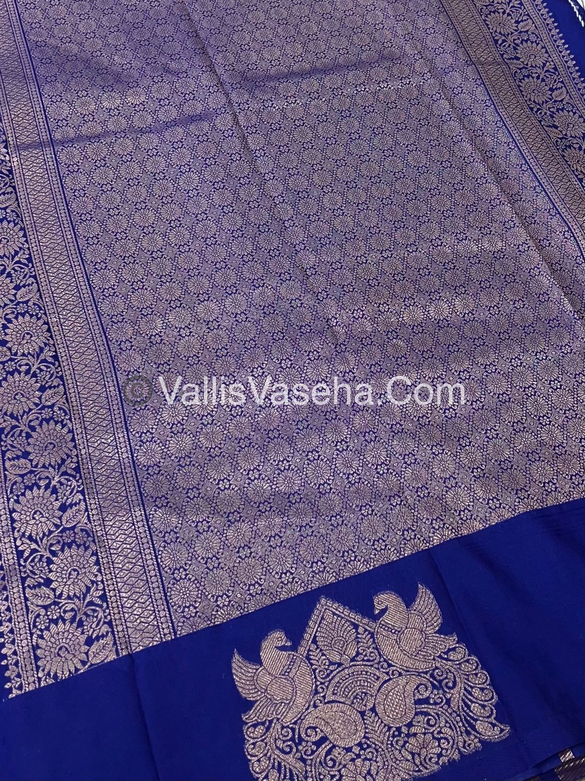 Semi Soft Silk - Peacock & Mango Butta Border - Blue Shade -VVSSS015