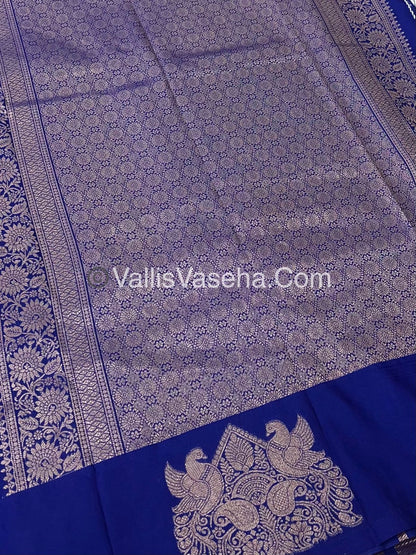 Semi Soft Silk - Peacock & Mango Butta Border - Blue Shade -VVSSS015