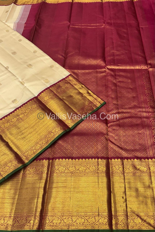 Pure Vintage Korvai Kanchipuram Silk Saree - Cream & Maroon Combo - VVPS038