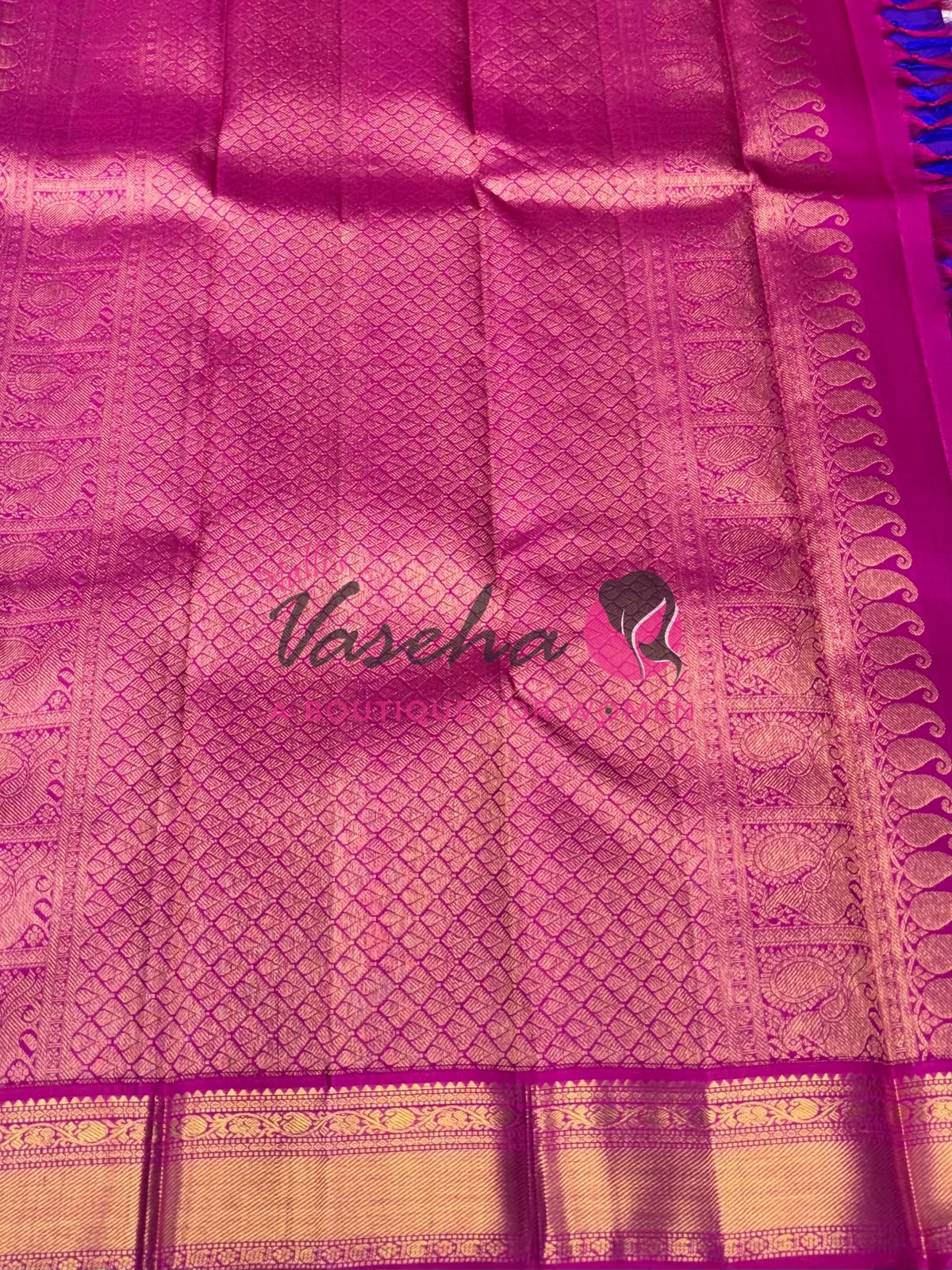 Pure Kanchipuram Silk Saree - Purplish Pink & Pink Combo  - VVPS025