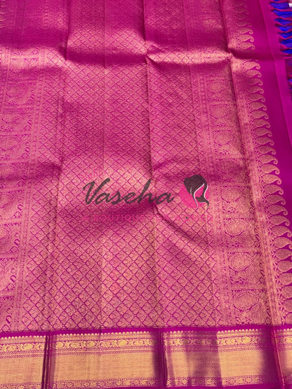 Pure Kanchipuram Silk Saree - Purplish Pink & Pink Combo  - VVPS025