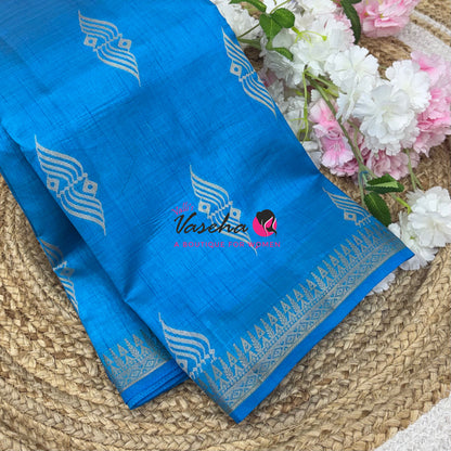 Semi Tussar Silk Saree | Blue Shade |VVSTS072