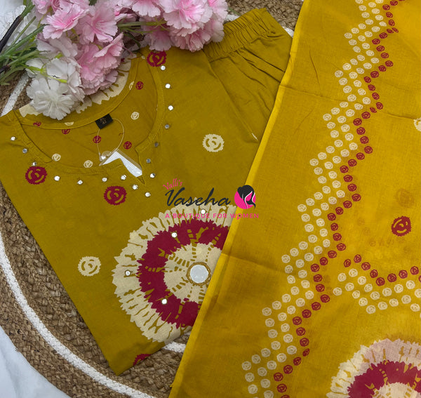 Ready Made |Salwar, Kameez & Duppatta(3pc) | Batik Printed - Yellow | VVRMS025