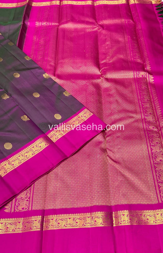 Pure Kanchipuram Silk Saree - Dual Tone Purple & Pink  Shade  - VVPS022