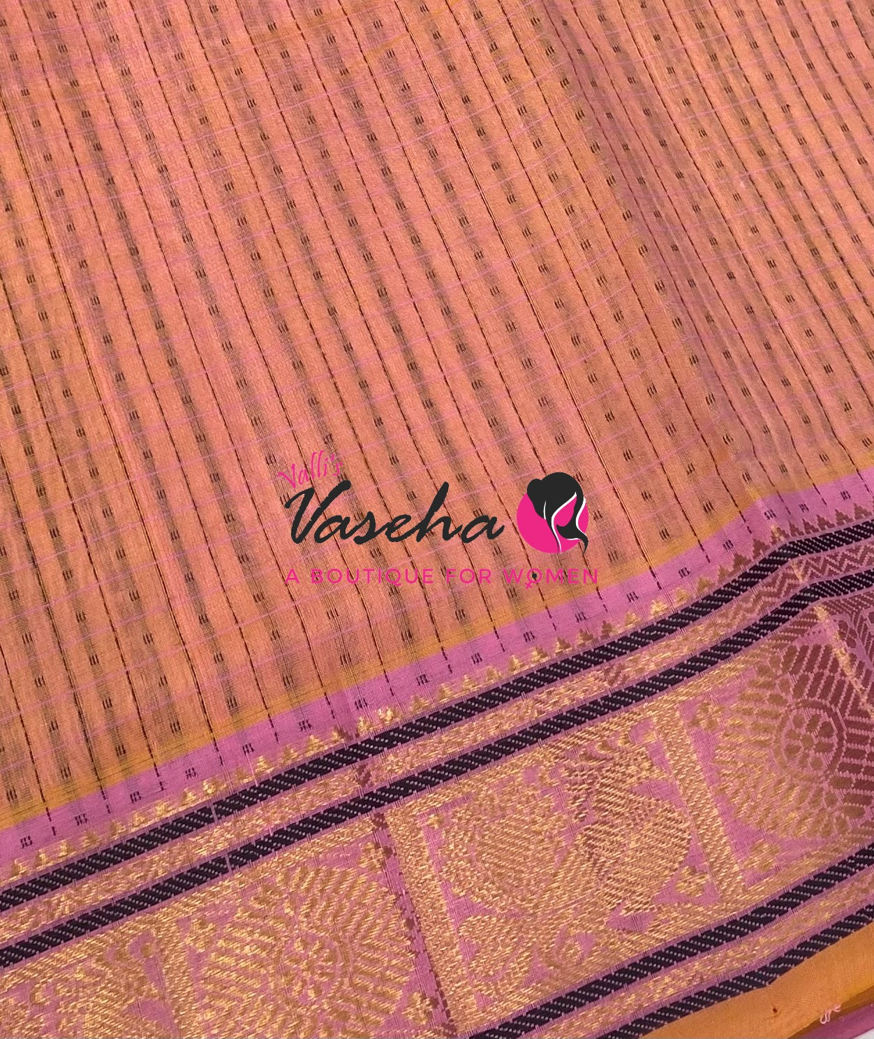 Pure Silk Cotton Saree - peach With Pink Shade - Lakshadeepam Design - VVPLD001