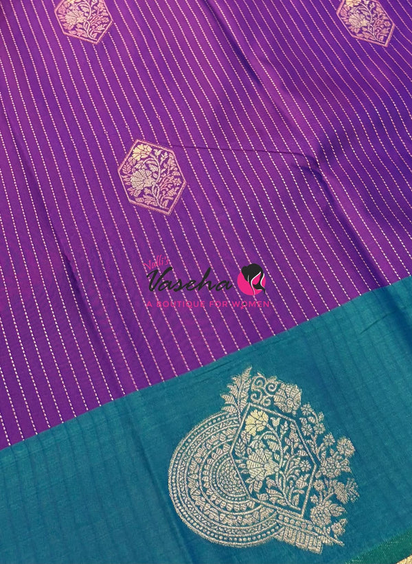 Semi Soft Silk - Purple  With Peacock Blue Combo - VVSSS039
