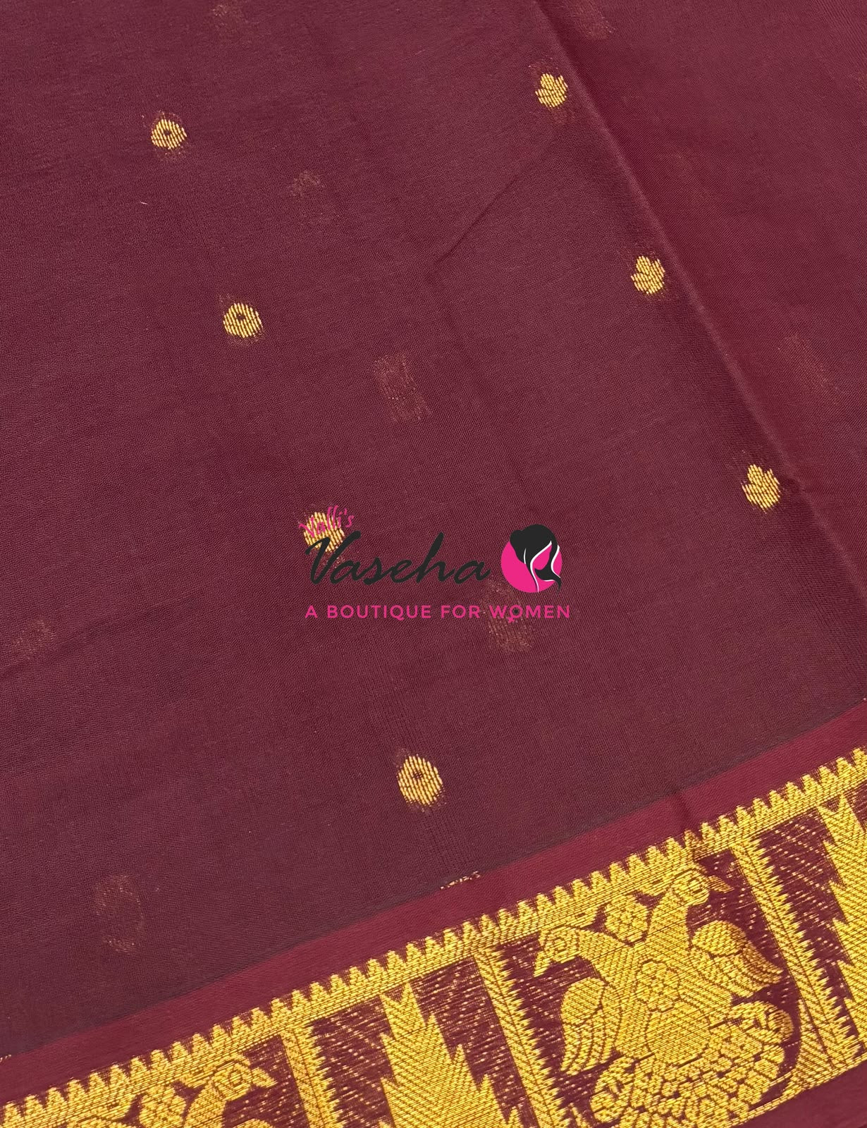 Semi Silk Cotton Saree - Small Zari Butta  - Retta Mayil Border- VVSSC015