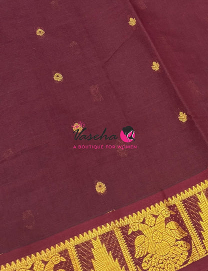 Semi Silk Cotton Saree - Small Zari Butta  - Retta Mayil Border- VVSSC015