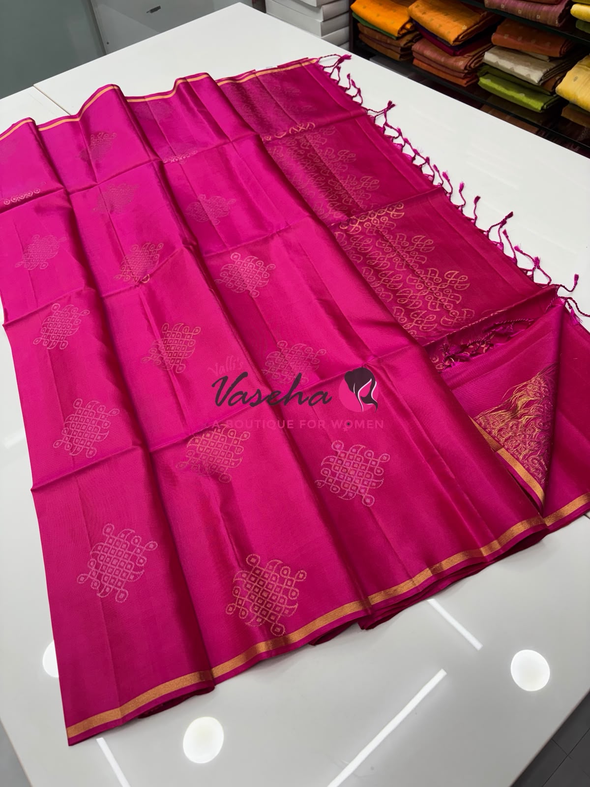 Half Mixed Soft Silk Saree - Kolam Design - Pink  Shade - VVPSS077