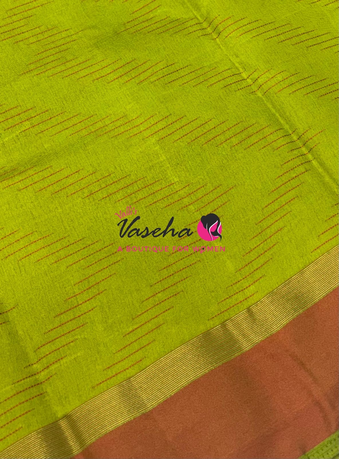 Semi Silk Saree - Thread Work Weaving - Green With Rust Orange - VVSSS0038