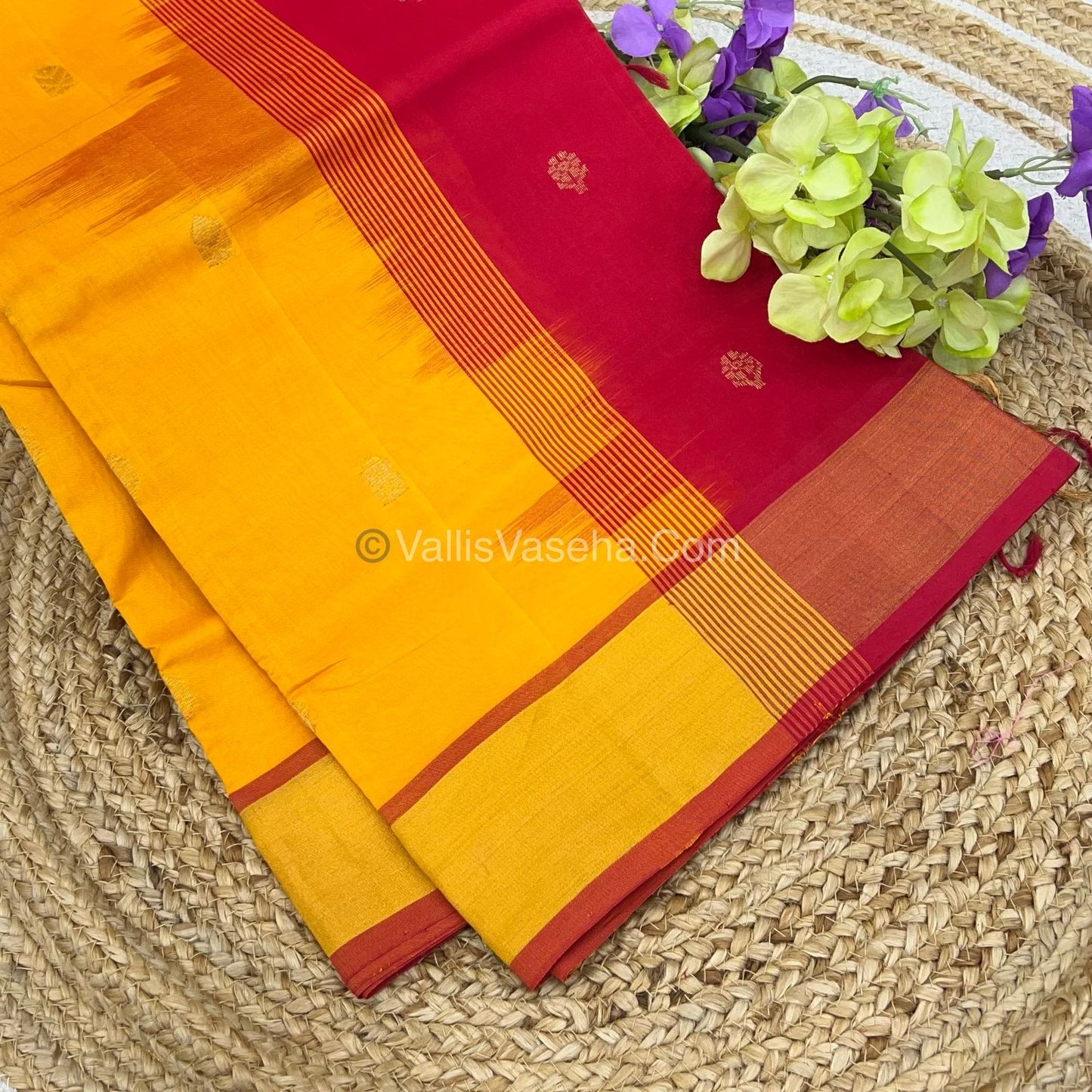Semi Silk Cotton Saree - Yellow & Red Combo - VVSSC001