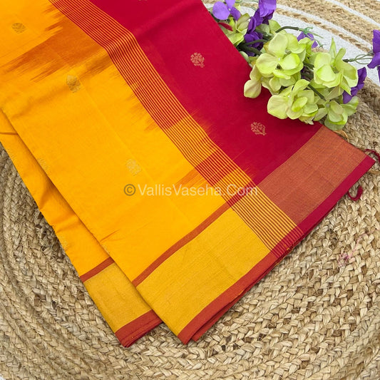 Semi Silk Cotton Saree - Yellow & Red Combo - VVSSC001