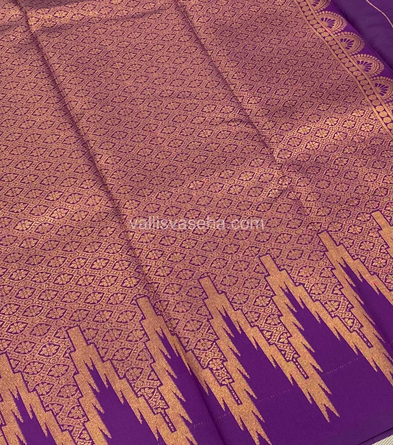Kanchi Semi Silk - Creamish Grey with Purple - Temple Border  - VVKSS001