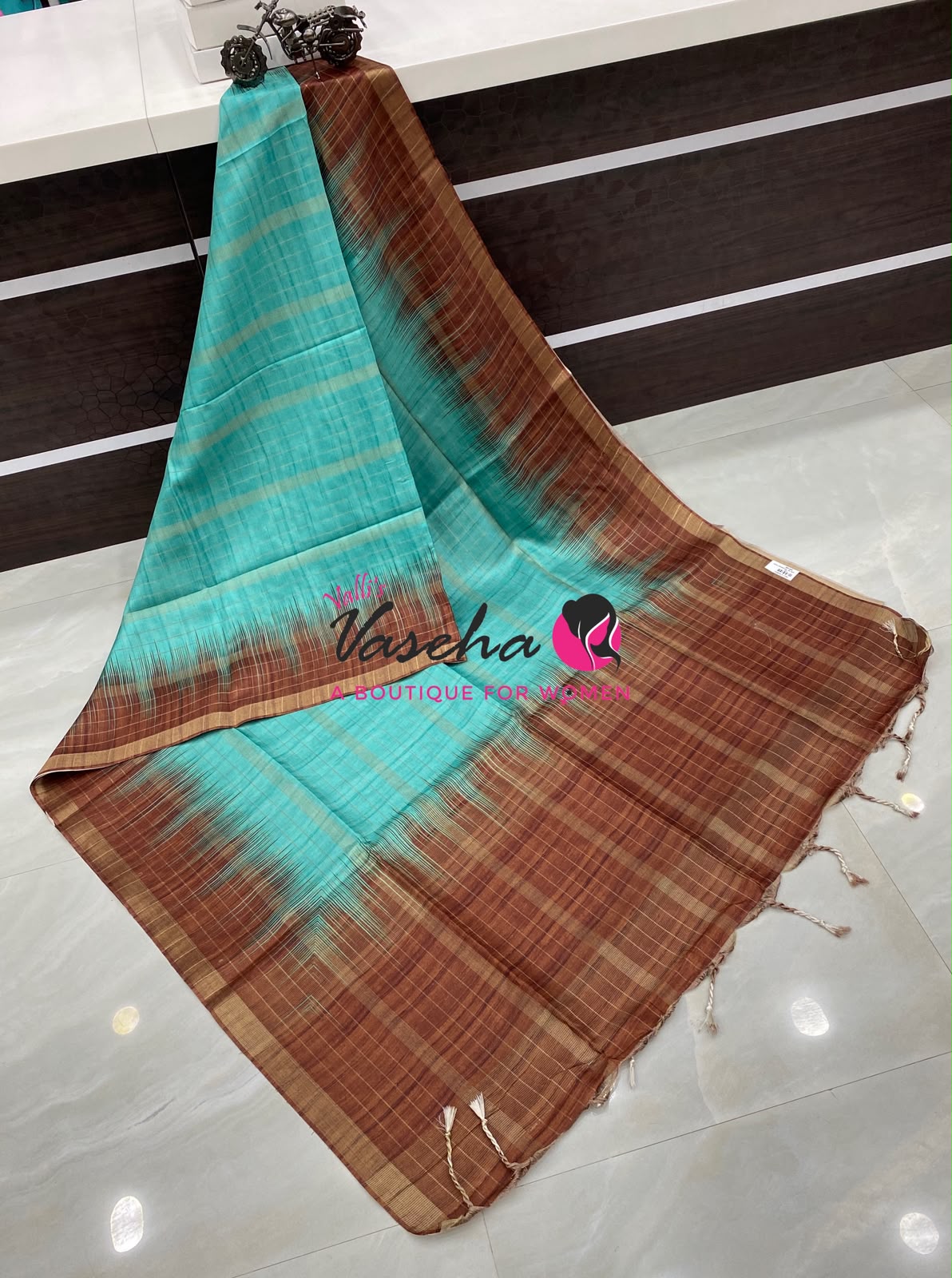 Semi Art Tussar Silk  / Art Silk - Green & Brown  - VVATS007
