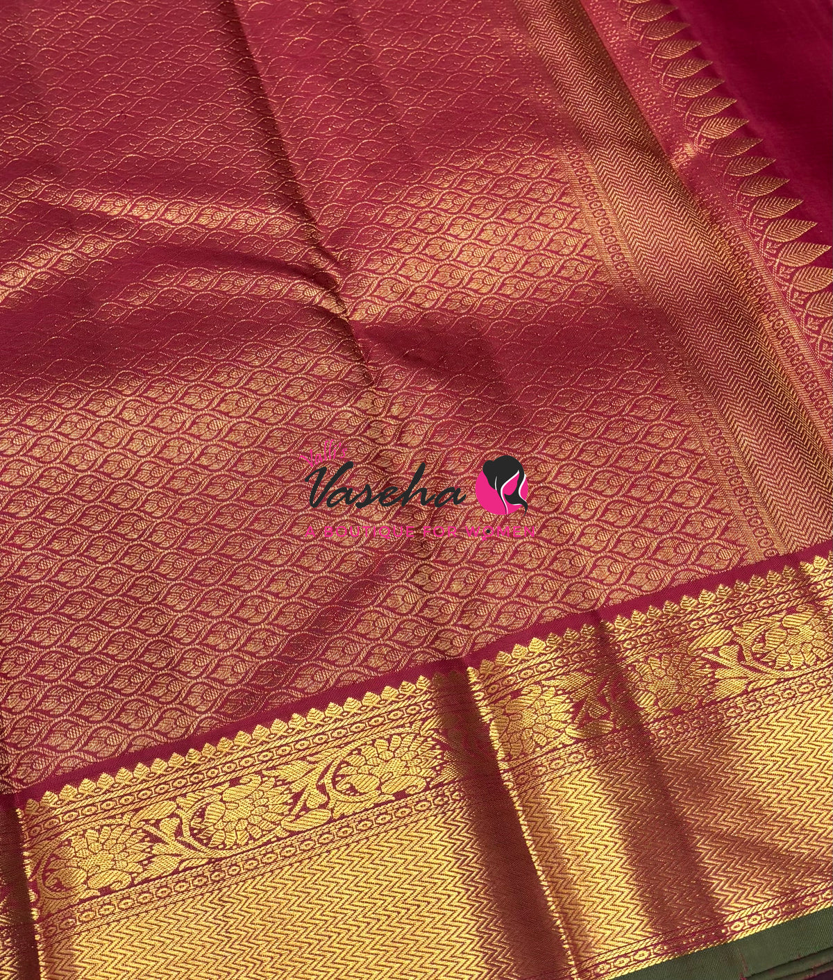 Pure Kanchipuram Bridal Silk Saree - Embossed Design - Maroon Sahde - VVPS023