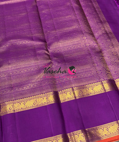 Pure Bridal Kanchipuram Silk Saree -  Dual Tone Green & Purple Combo - VVPS076