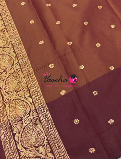 Semi Soft Silk -  Mustard Yellow With Maroon Combo - VVSSS039