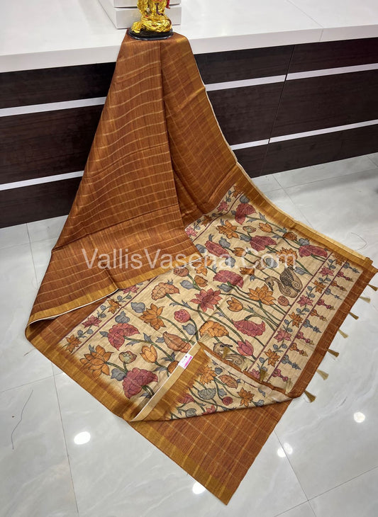 Semi Chanderi Saree - checks pattern - VVSCS004