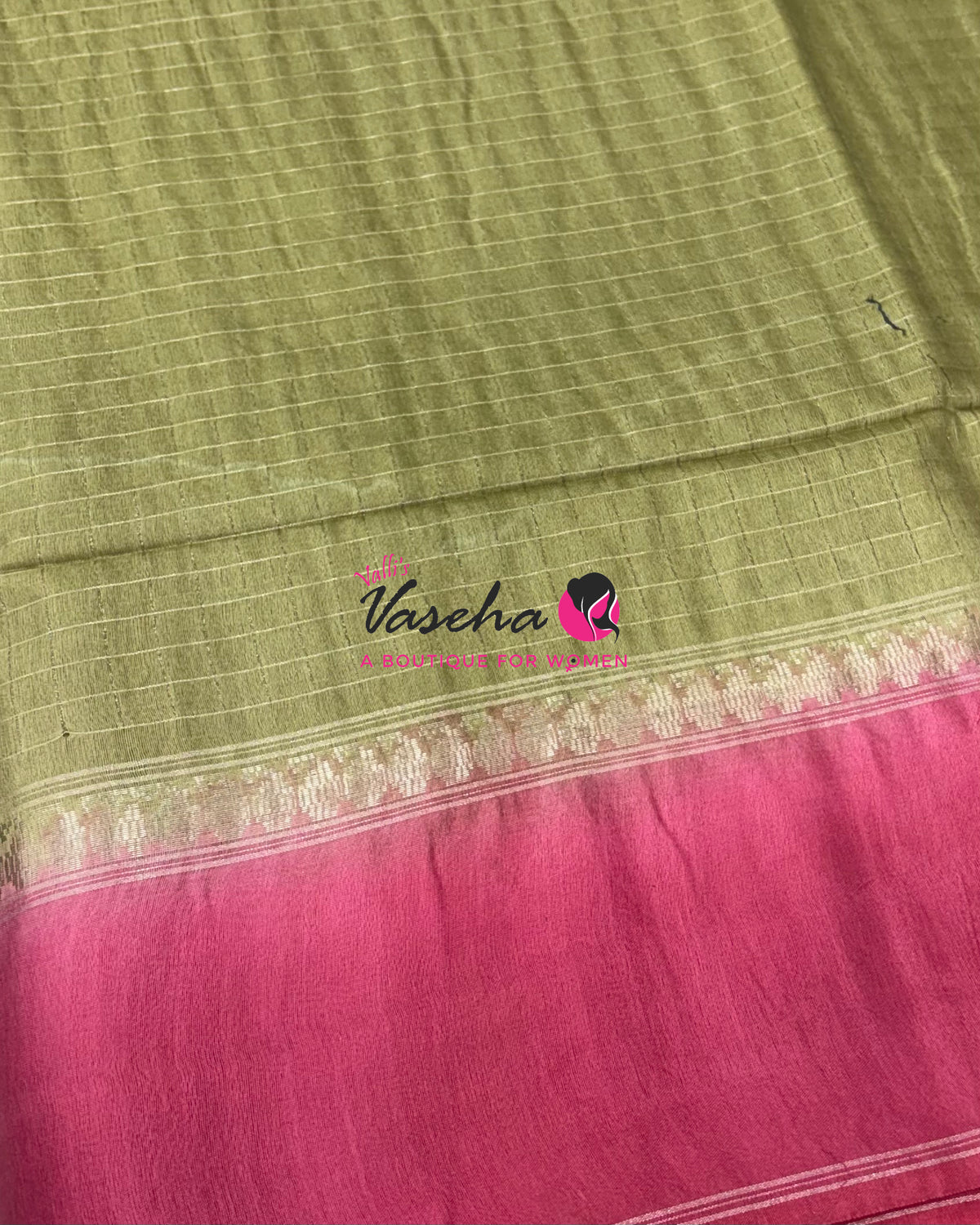 Bhagalpuri Silk | Light Green With Pink Combo | VVBS011