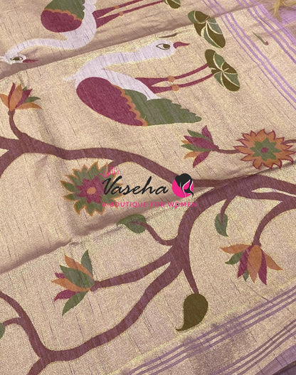 Muga Tissue Linen Saree - Lavender Shade - VVMLT002