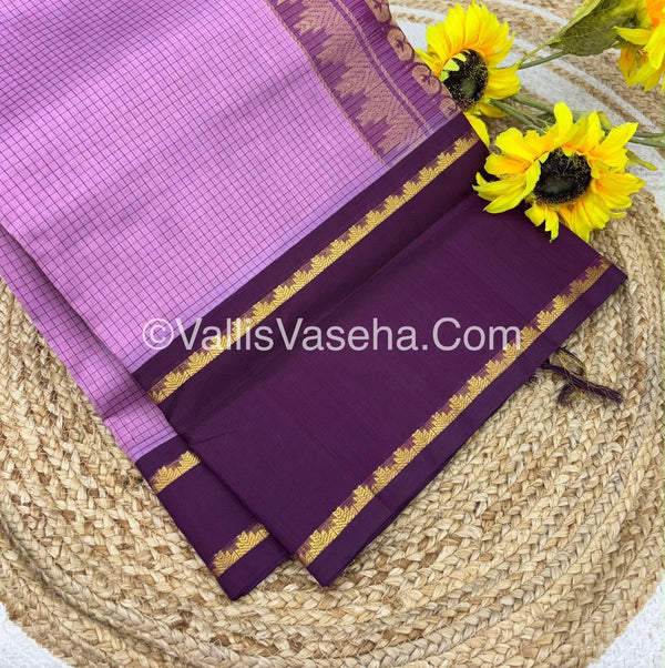 Pure Korvai Silk Cotton  - Retta Petta Border - Onion Pink & Dark Purple - VVKSC038