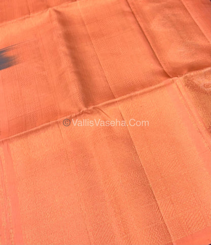 Pure Soft Silk Saree - Border Less - Blue With Peachish Orange Shade - VVPSS052