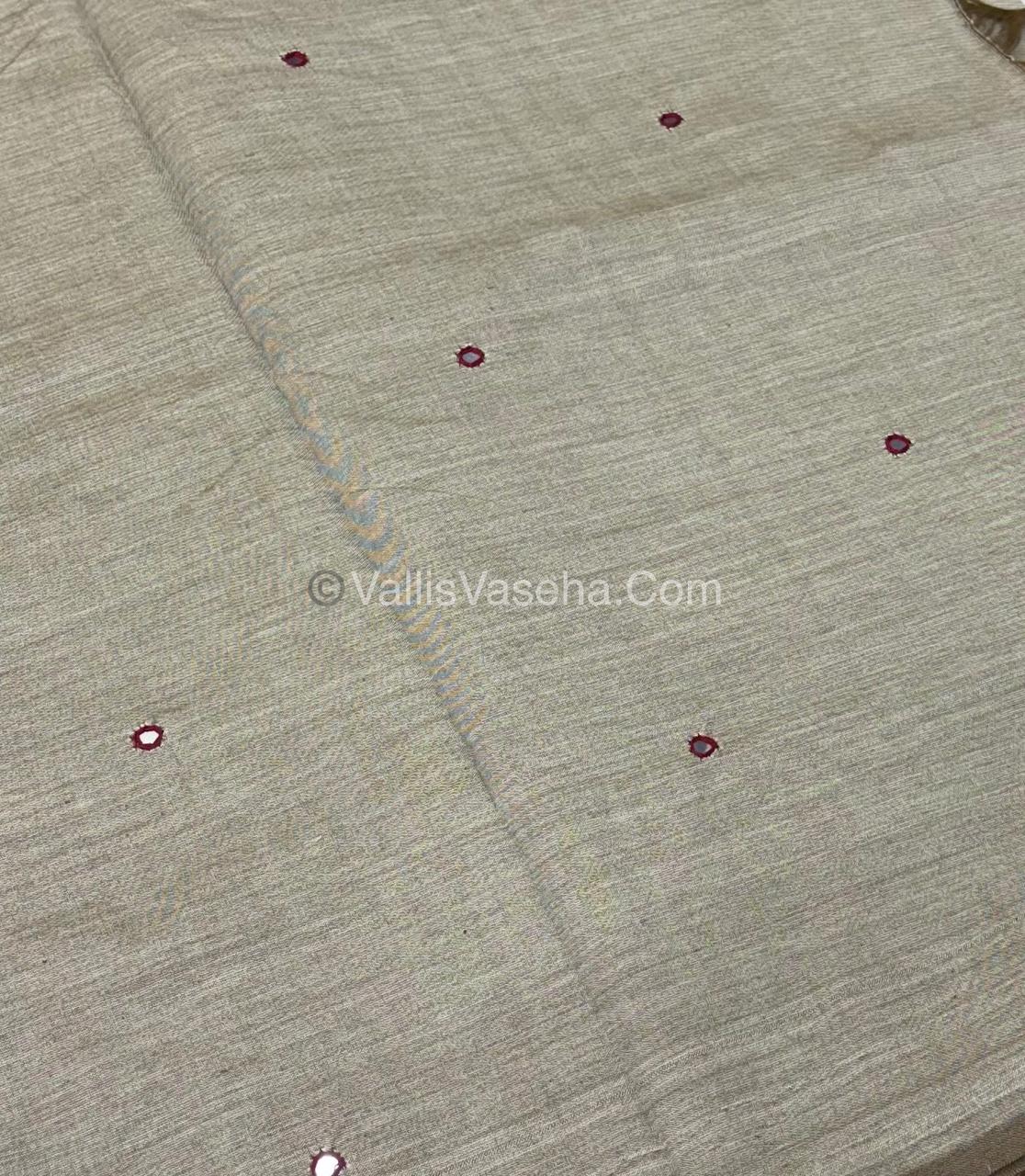 Poly Silk Mixed Cotton - Mirror Work Embroidery - Chiku with Maroon - VVPCM001