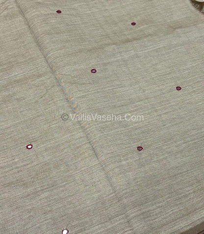 Poly Silk Mixed Cotton - Mirror Work Embroidery - Chiku with Maroon - VVPCM001