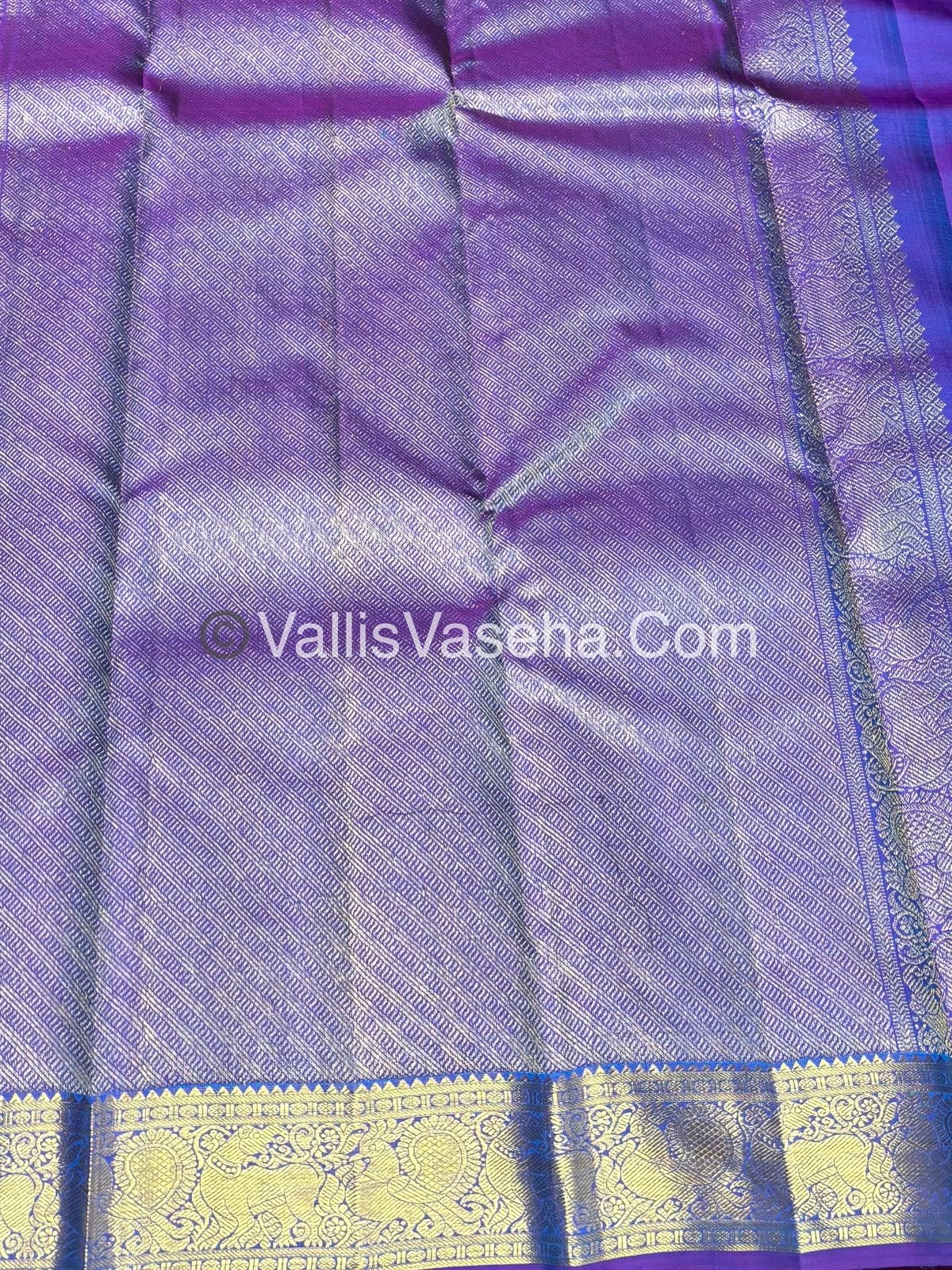 Pure Kanchipuram Silk Saree - Double Tone Blue & Dual tone Pinkish shade Combo - VVPS025