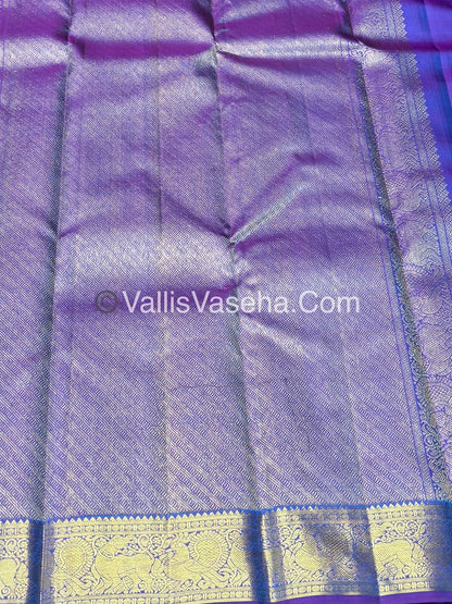 Pure Kanchipuram Silk Saree - Double Tone Blue & Dual tone Pinkish shade Combo - VVPS025