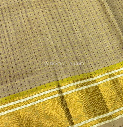 Pure Silk Cotton Saree - Cream With Lemon Yellow Shade - Lakshadeepam Design - VVPLD001