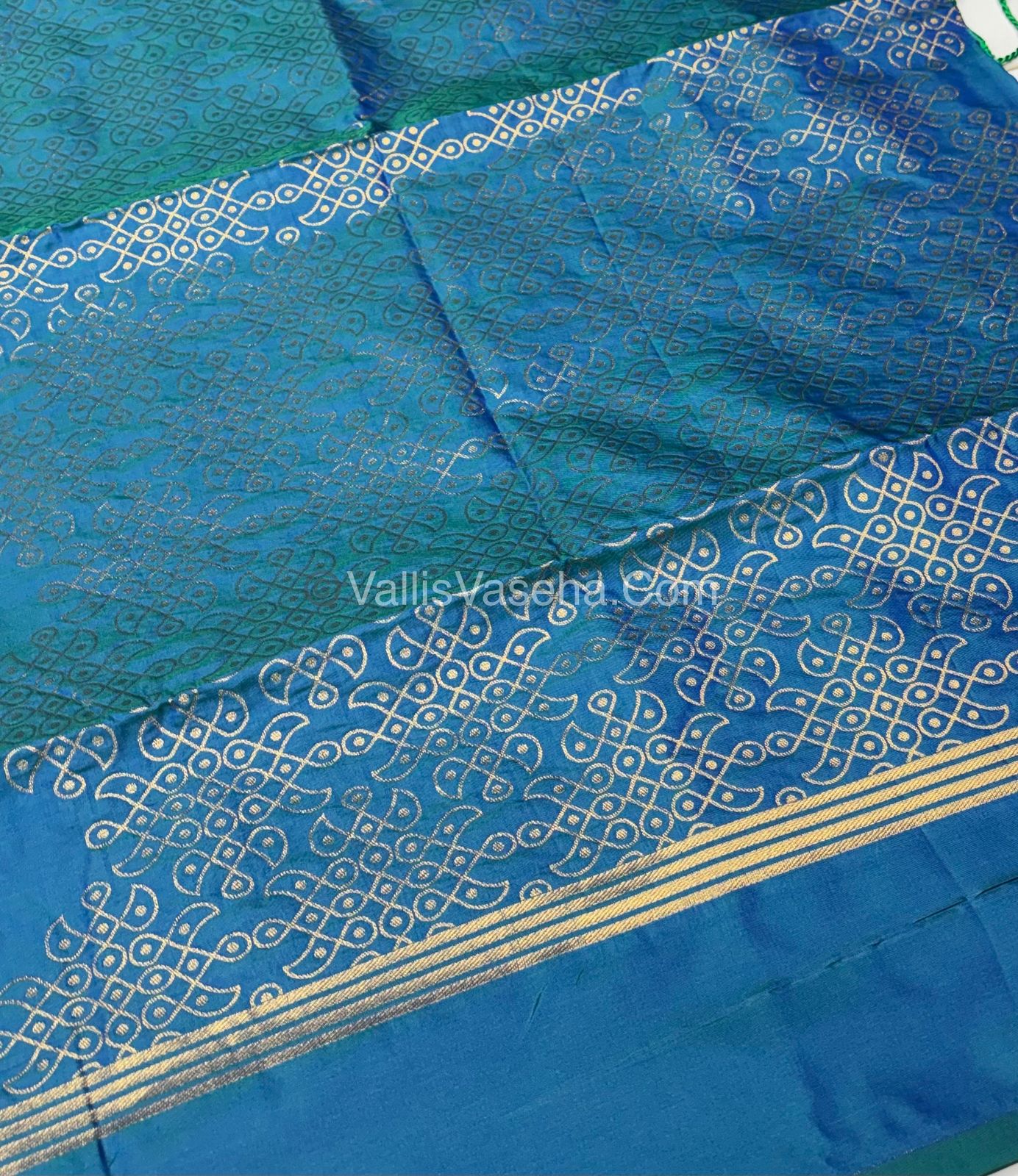 Semi Soft Silk - Kolam Design - Peacock Blue Shade -VVSSS029