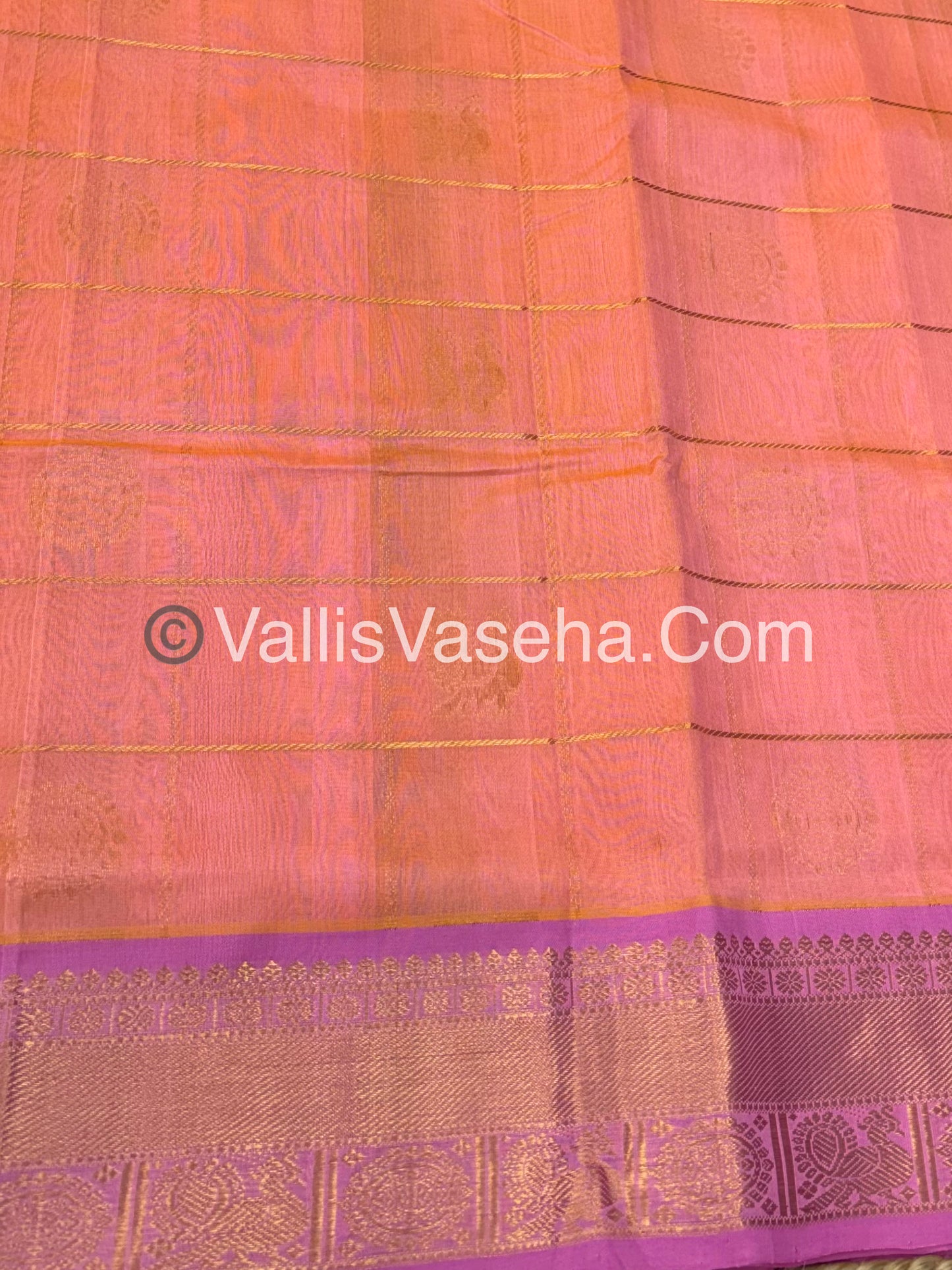 Pure Silk Cotton Saree - Mayil & Chakkaram Design - Peach With Pink Shade - VVMC001