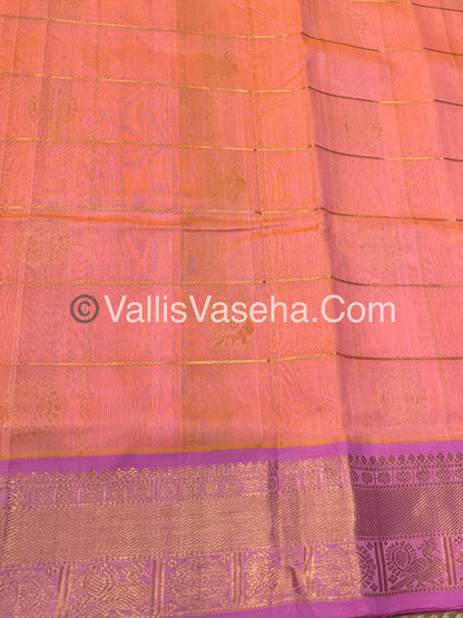 Pure Silk Cotton Saree - Mayil & Chakkaram Design - Peach With Pink Shade - VVMC001