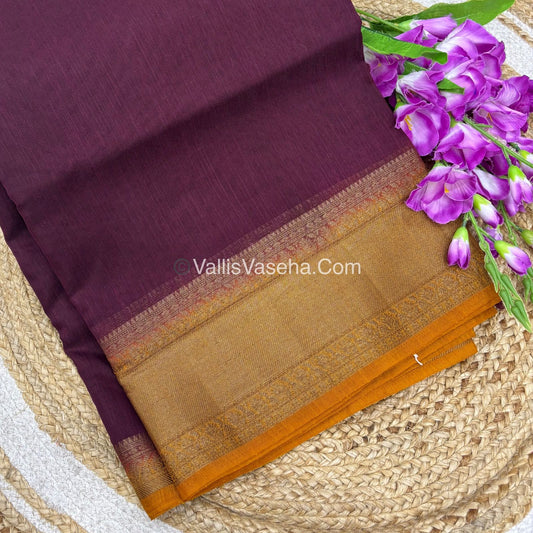 Bamboo Silk Saree - Wine brown with yellow Shade - VVBSS012