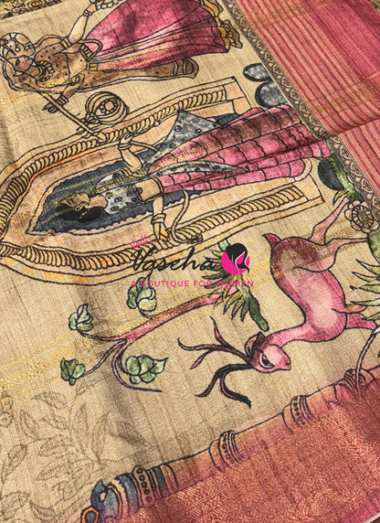Semi Art Silk Saree - Mustard Yellow & Peach Shade - VVSAT001