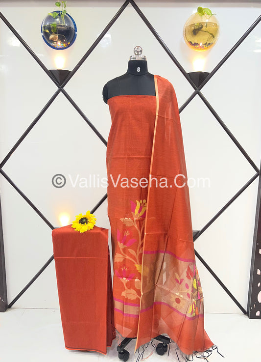 Unstitched Salwar Material - Fancy Cotton - Rust Orange Shade  - VVUSM024
