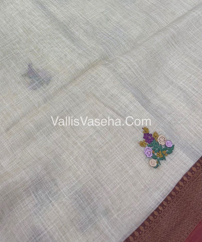 French Knot - Tissue Saree - Cream With maroon Shade - VVLFN005