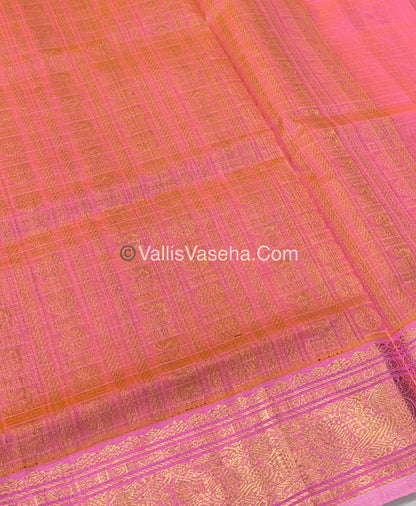 Pure Silk Cotton Saree - Dark Green  With Peach Shade - Lakshadeepam Design - VVPLD001