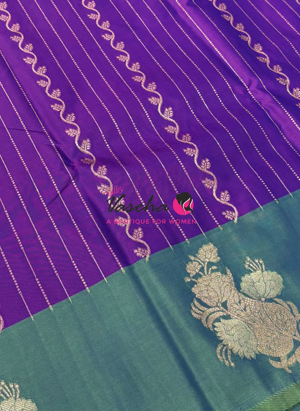 Semi Soft Silk - Purple  With Peacock Greenish Blue - VVSSS039