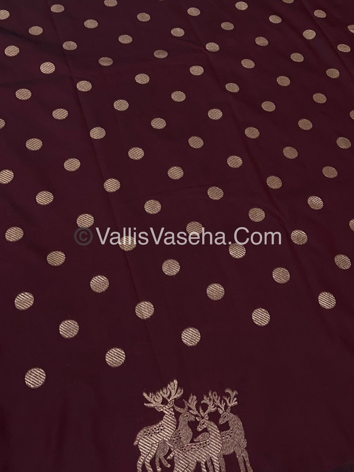 Semi Soft Silk - Deer Butta Border - Maroon Shade -VVSSS017